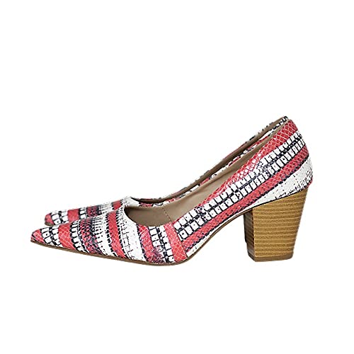 Scarpin Bico Fino em Couro Salto Grosso 6 cm Rosa