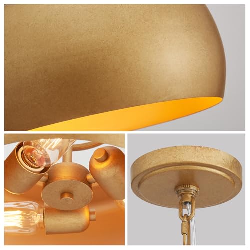 WUZUPS Chandelier Rustic Farmhouse Industrial Round Ceiling Pendant LED Light Fixture with Open Bottom Drum Shade, H 15.7" x W 13.4", Antique Gold by WUZUPS - Image 5