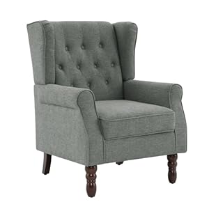 Uixe high back accent chairs set of 2 upholstered armchair in fabric retro wingback arm chair for living room comfy single sofa bedroom reading seat with solid wood legs dark gray  urban country home decor
