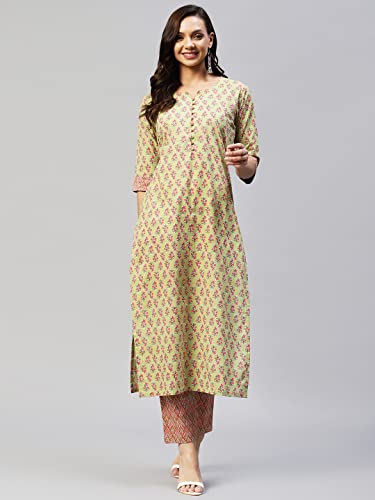 Image of ANNI DESIGNER Women Cotton Blend Kurta With Pant Pack Of 2