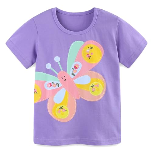 Image of Toddler Girls T-Shirt Short Sleeve Shirt Unicorn Bunny Print Cute Summer Tops Tees Dinosaur Graphic