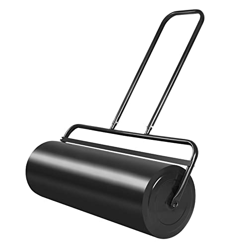 COSTWAY Lawn Roller, Heavy-Duty Steel Push/Pull Sod Roller, Water/Sand Filled (Black, 24"x13")