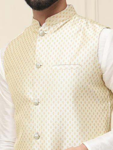 Image of SOJANYA (Since 1958 Men's Silk Blend Kurta Pyjama & Self Design Nehru Jacket Combo