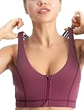 Hopgo Zipper in Front Sports Bra Medium Supportive Criss Cross Back Strappy Workout Fitness Yoga Bra...