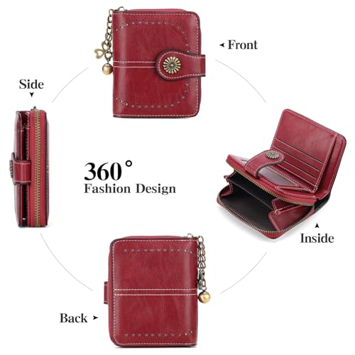 Image of Small Wallet for Women Leather Bifold Compact RFID Blocking with Zipper Coin Pocket