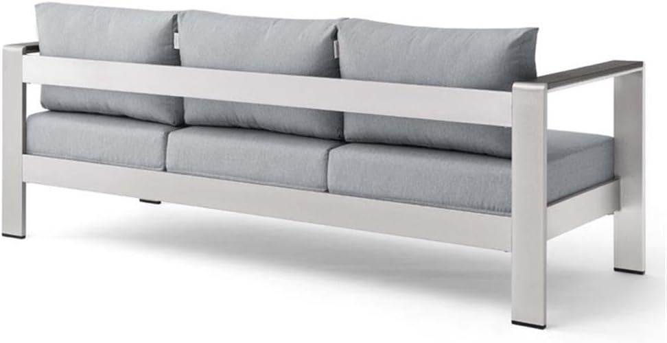 Modway Shore Outdoor Patio Aluminum and Fabric Sofa in Silver/Gray