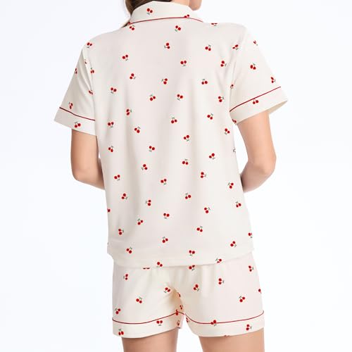 Image of Ammiko Womens Pajamas Set Y2k Loungewear Pajama Button Down Top and Shorts Monkey Beach Short Sleeve Sleepwear Preppy