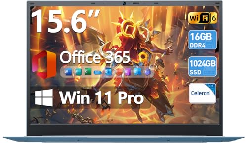 MELIUNA 15.6 Inch Laptop, Windows 11 Laptops with Office 365, 16GB RAM 1024GB SSD, Celeron Quad-Core, 180° Lay-Flat Display, 7000mAh Battery, Full-Featured Type-C, Business Student Notebook