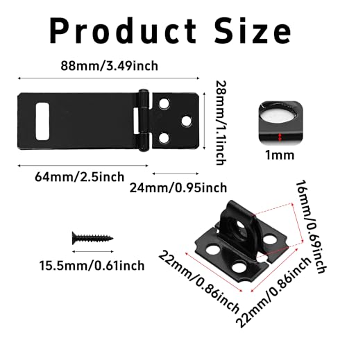 Image of 6PCS 2.5 Inch Padlock Hasp Latch, Black Iron Door Slide Bolt Lock Security Gate Clasp Hardware with Screws for Home Garden Yard Wooden Fence Cabinet Window Pet Cage