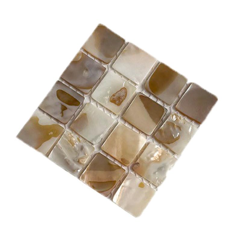 Yurosiay Shell Coaster, Natural Mother of Pearl Mosaic Tile, Cup Coaster, Square Table Mat, Thermal Insulation Underlay, Glass Coaster, Non-Slip Table Coaster for Table Decoration, Coffee, 15 cm