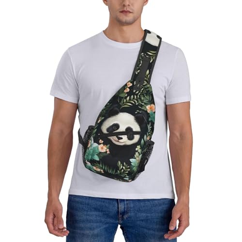 Mochila Sling Cute Panda Flowers Unisex Ligera 4L miniatura 7