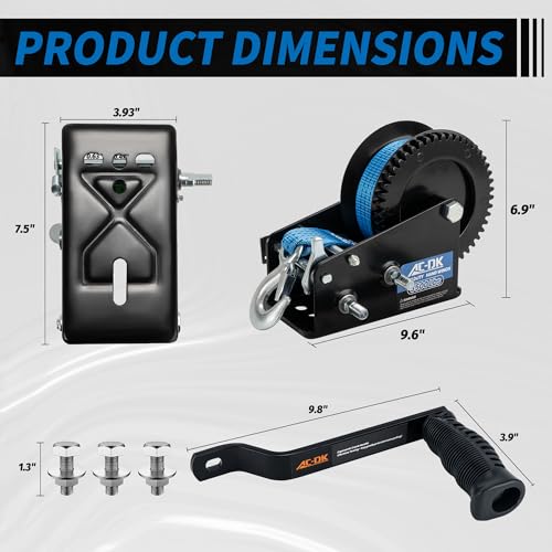 Ac-Dk 3500Lbs Heavy Duty Boat Trailer Winch With 32Ft Strap,2-Way Ratchet 4:1/8:1 Gear Trailer Winch,Portable Hand Crank Winch For Boat thumb #5