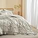 AMZTOP 3 Pieces Twin XL Comforter Sets with 1 Cloud Comforter and 2 Pillow Shams Light Grey Mocrofiber Pinch Pletaed Pintuck Ruffled Washed Shabby Rustic Farmhouse Bedding Sets All Season Use