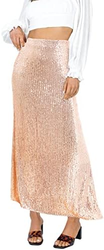 Liliam Women's Sequin Maxi Skirt High Waist Sparkle Pencil Skirts Party Cocktail Champagne S