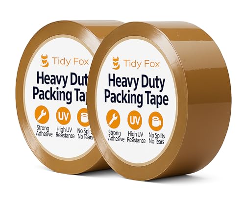 Image of Tidy Fox Packing Tape Brown / 2 Inch x 65 mtr /Pack of 2 / Strong Cello Tape for Cartons, Shipping & E-Commerce Packaging