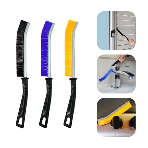 Crevice Cleaning Brush, Bathroom Tile Groove Gap Cleaning Brush,Premium Crevice Cleaning Tool Aluminum Support with 15° Angle Magic Brush, Thin Brush for Home Kitchen (3PCS)