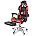 LUCKRACER Chaise Gaming Fauteuil de Bureau Chaise de Massage Lombaire Pivotante avec Repose-Pieds et Accoudoirs au Style de Course en Cuir de PU (Rouge)