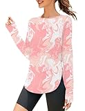 ZHENWEI Women's UPF 50+ Sun Shirts Long Sleeve UV Protection Rash Guard Beach Hiking Workout Tops Lightweight Quick Dry (White Pink Print, L)