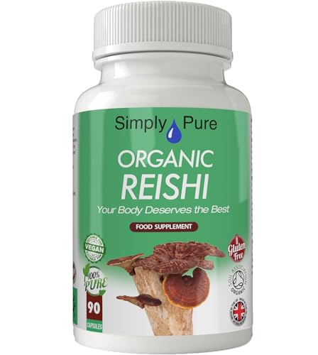 Simply Pure Organic Vegan Reishi Capsules, x 90, 450mg, 100% Natural Soil Association Certified, Gluten Free and GM Free