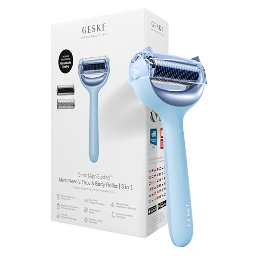 GESKE | Roller viso & corpo microaghi SmartAppGuided™ | 8 in 1 | Derma Roller | Roller elettrico | Microaghi | Dispositivo per microneedling | Roller con microaghi | Roller per viso e corpo