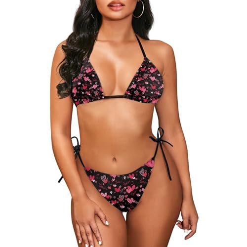 Viewamoon Push Up Bikini Sets for Women Two Piece Bathing Suit Push Up Bikini Sets for Girls Ladies Sexy Halter Thong Bikini Tie Two Sides Bottom for Beach Vacation Sunbathing,L(Heart)