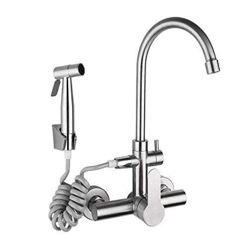 Robinet cuisine mural en acier inoxydable brossé durable et design