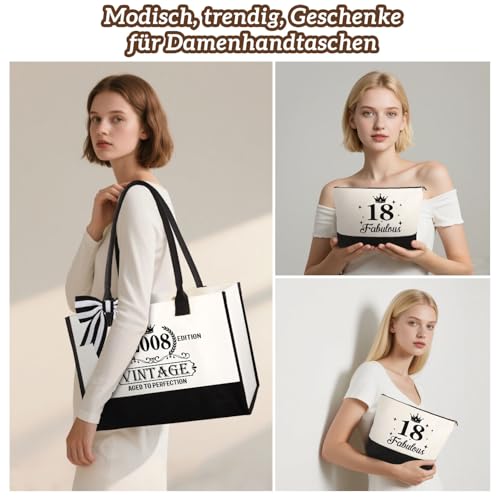 Giftota 18. Geburtstag Geschenk Mädchen – Vintage 2008 Canvas Einkaufstasche Tragetasche & Kosmetiktasche Set mit Grußkarte… – Ansicht 3
