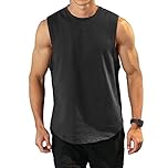 Men's Workout Bodybuilding Tank Tops Athletic Training Gym Shirts Vest Cotton Cut Off Sleeveless Muscle T-Shirt Black L