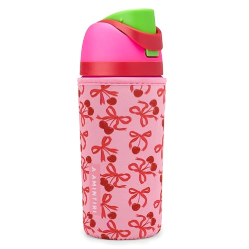Owala Kids FreeSip 16�I���X ���킢���X���[�u ����̃l�I�v�����J�o�[ Owala 16�I���X�Ή� ���� ���ɋ����X���[�u �j�̎q ���̎q �w�Z�p (Bow&Cherry�A16�I���X)