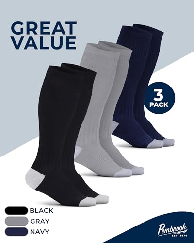 Image of Pembrook Light Compression Socks for Women - 3 Pairs | 8-15 mmHg Cotton Compression Socks for Pregnancy, Knee High Comfort
