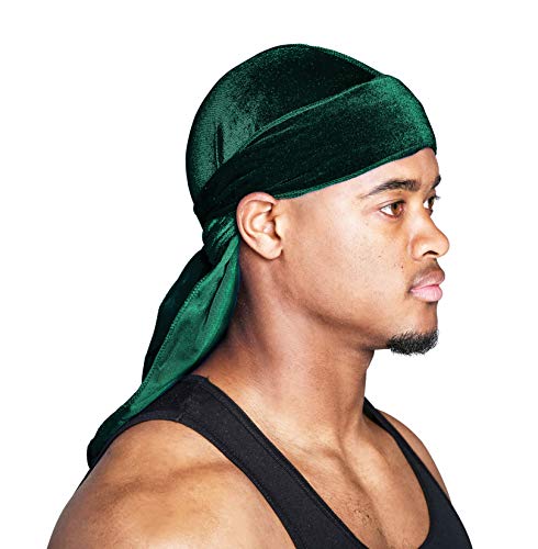 ed Flames Velvet Du-Rag-Premium Quality-Wave Cap Long Straps, Green, L