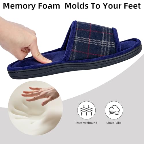 Image of Men's Comfort Open Toe Slippers, Upgraded 60D Memory Foam Bedroom Slip on