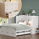 NBEETISM Full Size Murphy Bed with Storage & Charging Station – Farmhouse Cabinet Bed, Space Saving & Noise-Free Wall Bed for Guest Bedroom, Living Room, Office, White