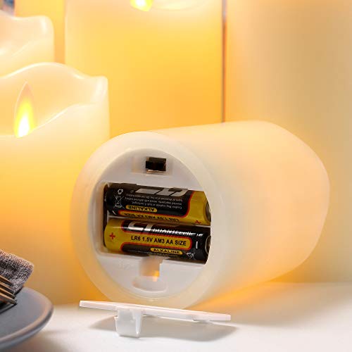 Flameless Candles Flickering Battery Operated LED Candles Set of 7 (D:3" X H:4" 4" 5" 5" 6" 7" 8") Ivory Real Wax Pillar with Moving Flame & 10-Key Remote Control and Cycling 24 Hours Timer