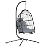 Outsunny Silla Colgante Huevo con Soporte, Gris Oscuro