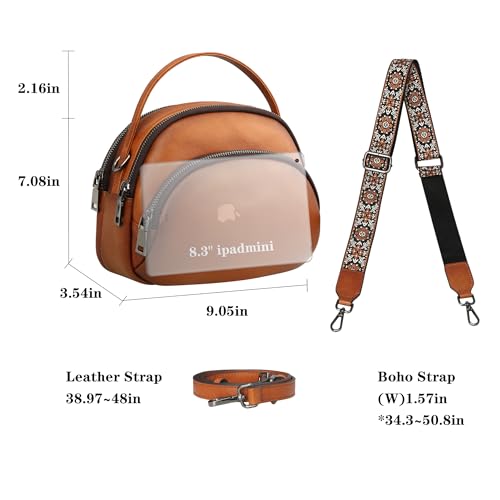 Image of HESHE Genuine Leather Crossbody Bags Leather Purses for Women Vintage Small Shoulder Handbags with Multi-Pockets