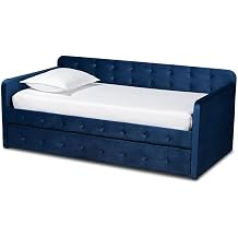 Baxton Studio Jona Navy Blue Velvet Upholstered Twin Size Daybed with Trundle