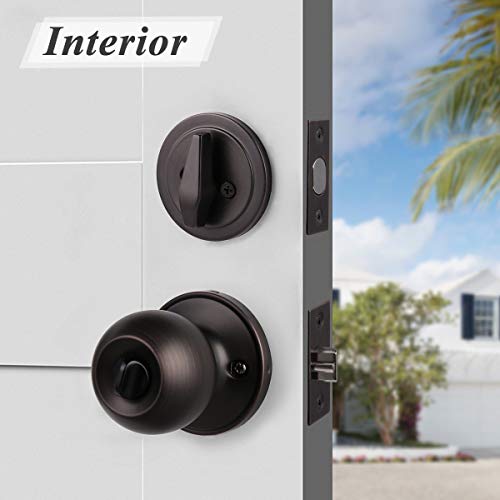 Probrico 4 Sets-Entry Door Knob Lockset And Single Cylinder Deadbolt Combination Set, Keyed Alike Front Handlesets In Oil Rubbed Bronze, Combo Pack Door Knobs Exterior,Contractor Pack #TOP4