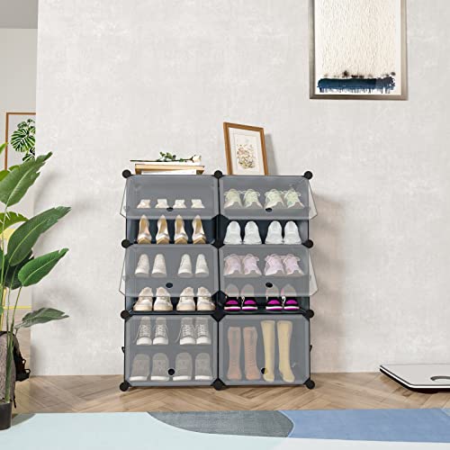 Unzipe Shoe Rack Cabinet, 6 Tier Shoe Storage Organizer For Entryway 24 Pair Plastic Shoe Shelves Diy Freestanding Shoe Tower Rack For Closet Bedroom Hallway, Portable Storage Cubes With Doors,Grey #TOP3