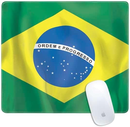 Skinit Small Gaming Mouse Pad - Brazil Flag Design with Stitched Edges, Waterproof, Non-Slip Rubber Base, Desk Mat for Keyboard & Mouse, 12.6" x 11" inches