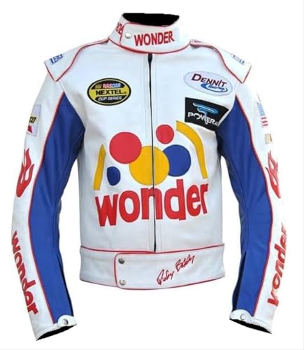 JACKETSZONE Ricky Bobby Racing Jacket | White Racing Patches Jacket