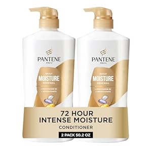Pantene Conditioner, Daily Moisture Renewal – Pro-V Nutrients for Dry, Color-Treated, Straight to Curly Hair, 72-Hour Hydration & Softness, 25.1 Oz Each, 2-Pack + Miracle Rescue Shot (0.5 Oz)