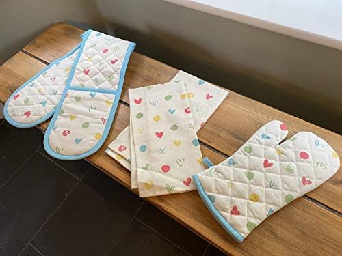 east2eden Countryside Kitchen Pastel Hearts Double Oven Glove Gauntlet Mitt