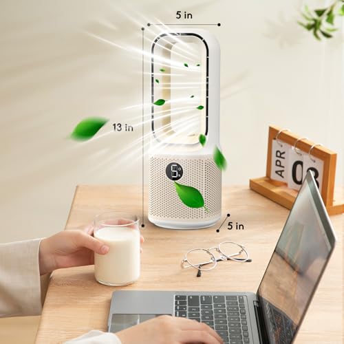 Misby Desk Fans Small Quiet, 13 Inch Bladeless Table Fan, 5 Speeds for Powerful Airflow, 70° Oscillating Fan with Night Light and Timer, Desktop Cooling Fan for Bedroom, Office, Nightstand by Misby - Image 4