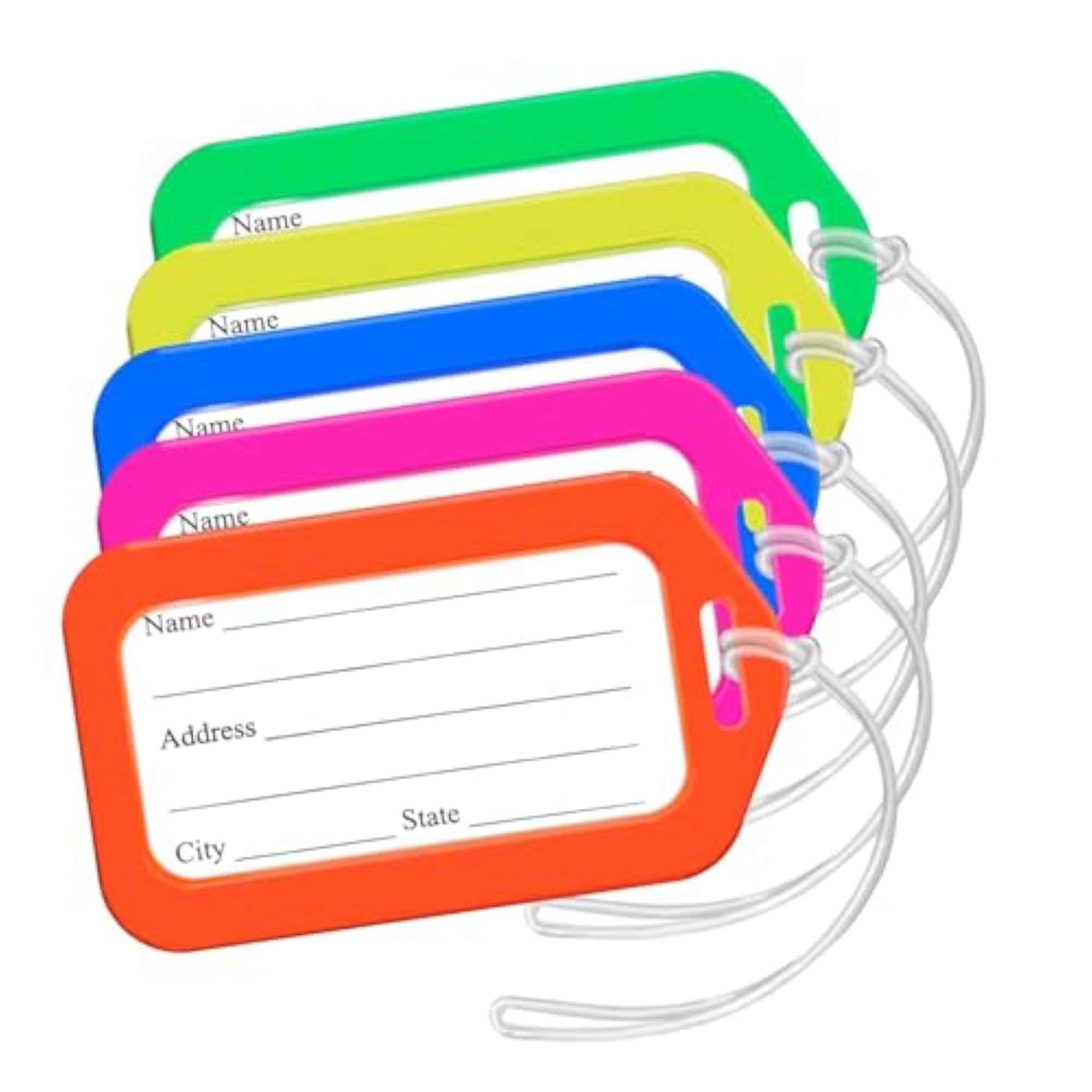 Pack of 50 Bright Neon Luggage Tags, Durable Plastic