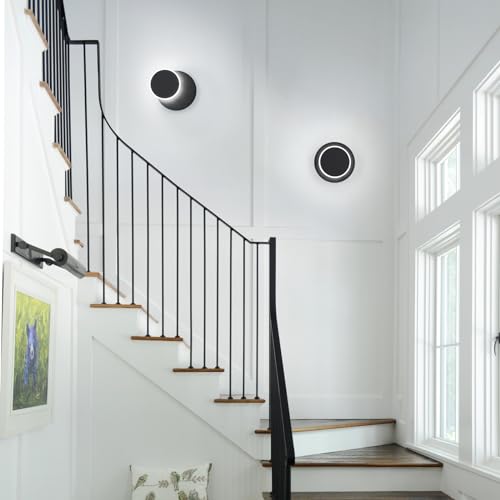 Image of Modern LED Black Wall Sconces Set of Two Acrylic Wall Lights Lighting Fixture 6000K White Light 8W Dimmable Wall Lamp Round Sconces Wall Lighting for Living Room Bedroom Bedside Hallway