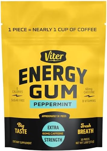 Viter Energy 60mg Caffeine Gum (Peppermint Flavor, 30 Pieces) - S...