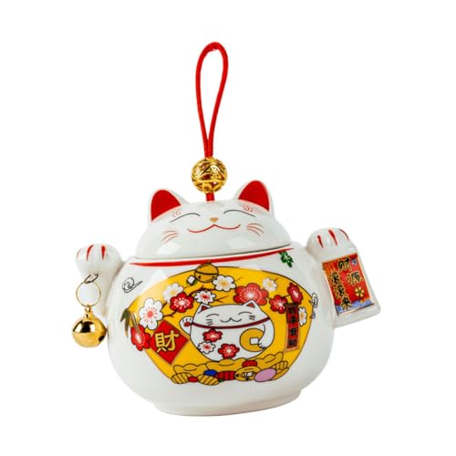 OKUMEYR Lata De Té Lucky Cat Tarro De Cerámica Para Té Diseño De Gato Suerte Bote Hermético Para Almacenar