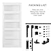 COSHOMER 36in x 84in 5-Panel Sliding Glass Barn Door with 6.6ft Hardware Kit Included, Easy Assembly with Pre-Drilled Holes, Waterproof, Frosted Glass for Bathroom-Fit Max Opening 34in x 82in, White