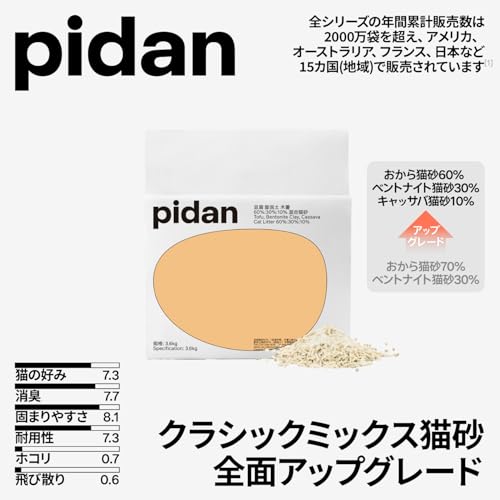 pidan 猫砂 おから 固まる ベントナイトとおから 混ぜる 脱臭 抗菌 真空パック 飛び散らない 天然素材 臭みから解放 (3.6kg×4袋) PD1604L7X4 の商品画像 1